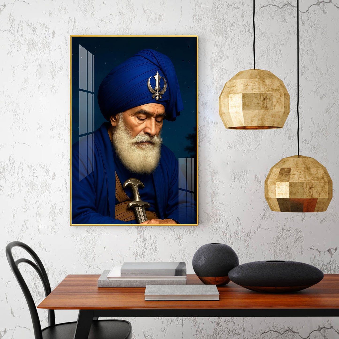 Dhan Dhan Baba Deep Singh Ji Glass Finish Vertical Wall Art