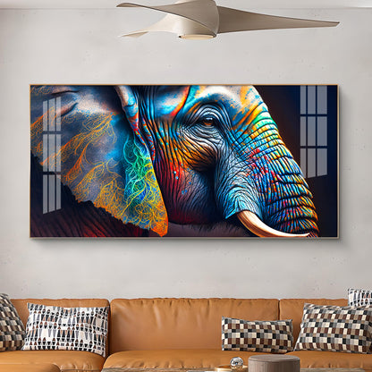 Vibrant Elephant Glass Finish Horizontal Wall Art