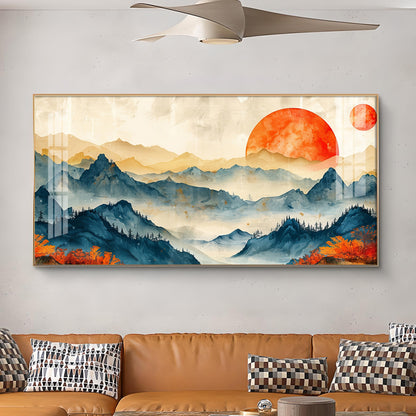 Sunrise In Mountains Glass Finish Horizontal Wall Art