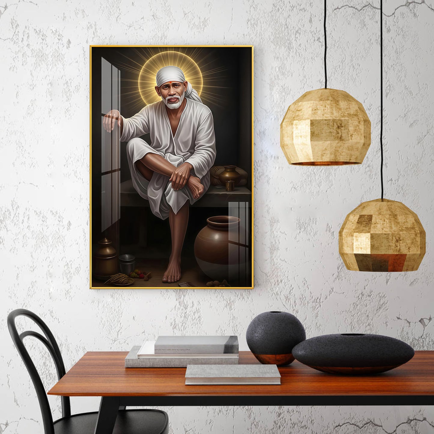 Sai Baba Glass Finish Vertical Wall Art