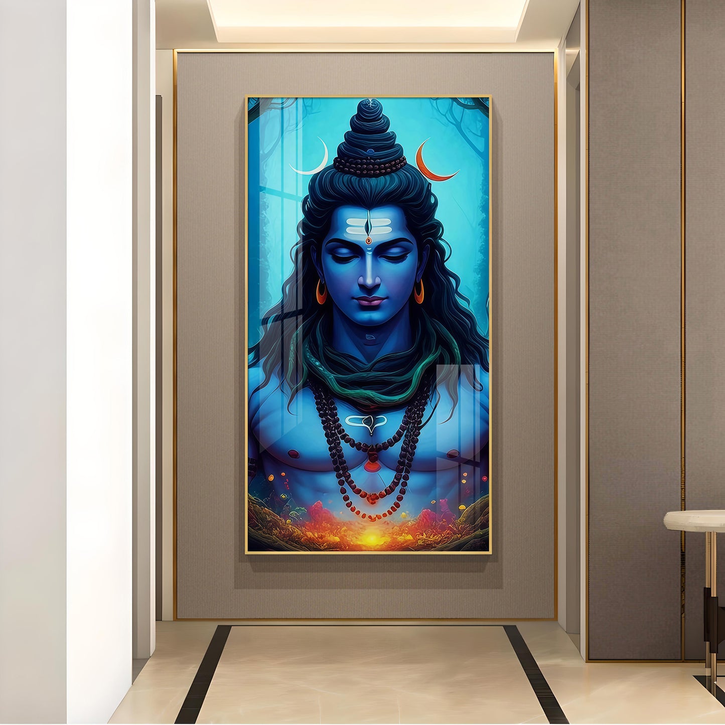Lord Mahadev Glass Finish Vertical Wall Art