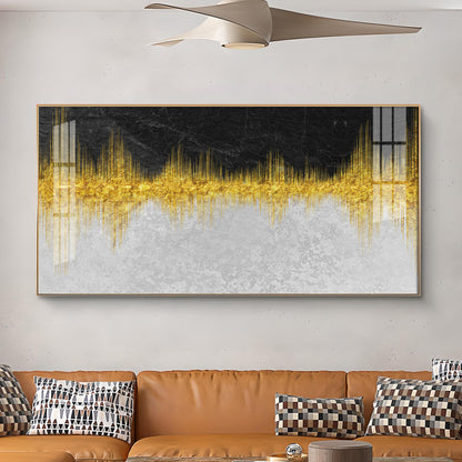 Abstract Marble Golden Black Glass Finish Horizontal Wall Art