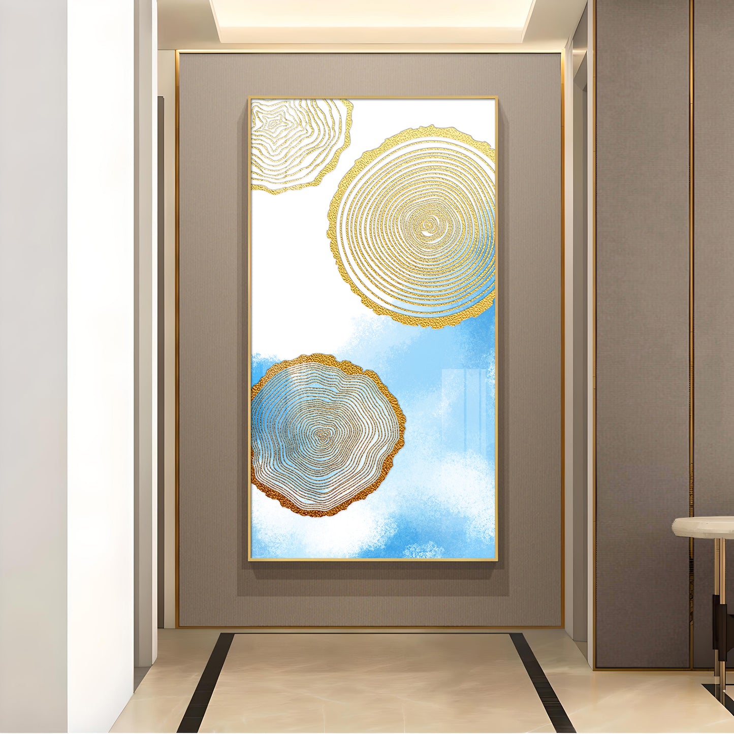 Blue Serenity Rings Glass Finish Vertical Wall Art