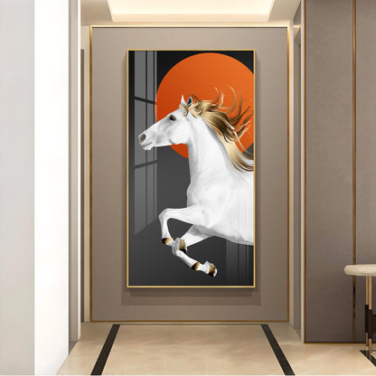 Jumping Horse With Blond Glass Finish Vertical Wall Art