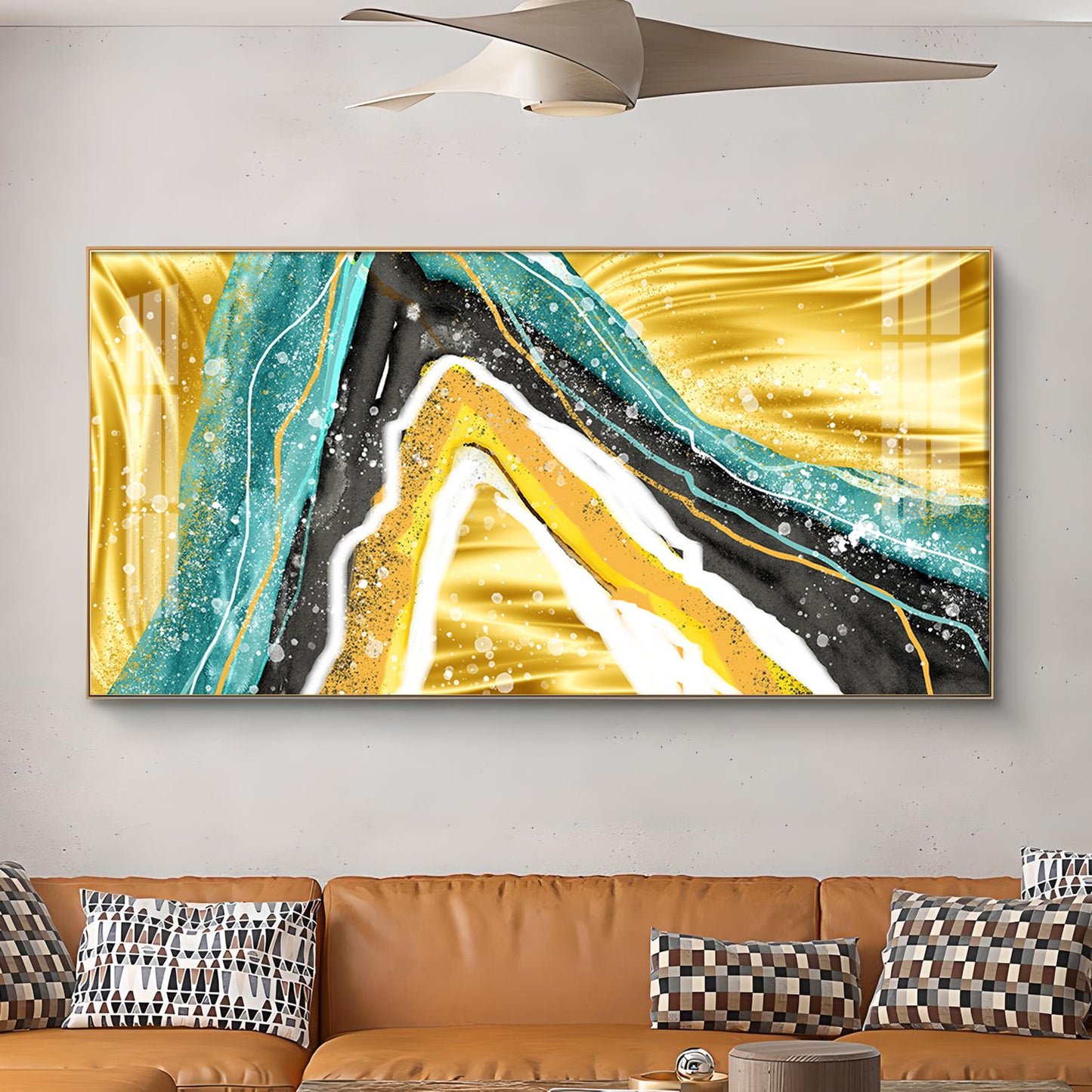 Colorful Marble Finish Glass Finish Horizontal Wall Art