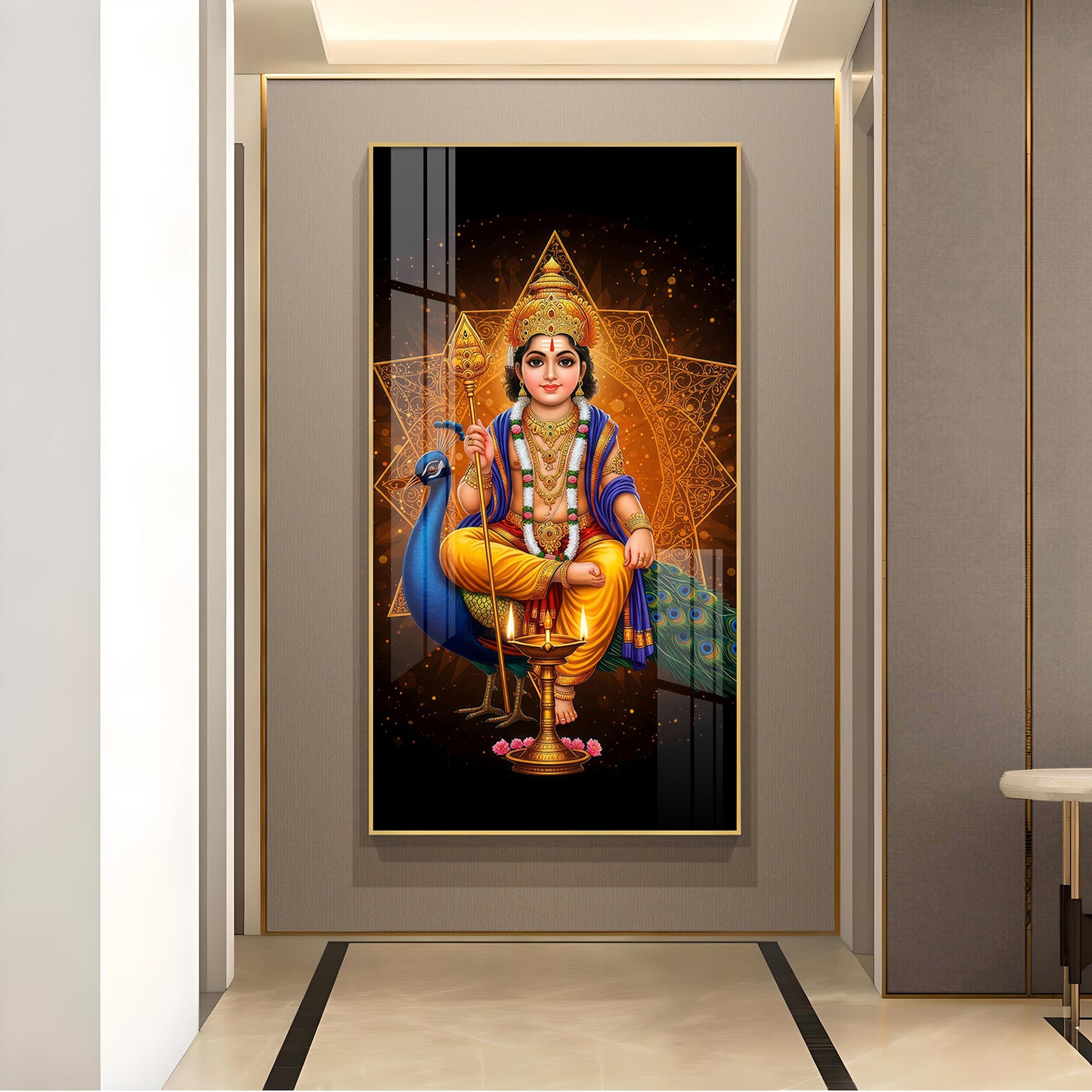 Divine Lord Murugan Ji Glass Finish Vertical Wall Art