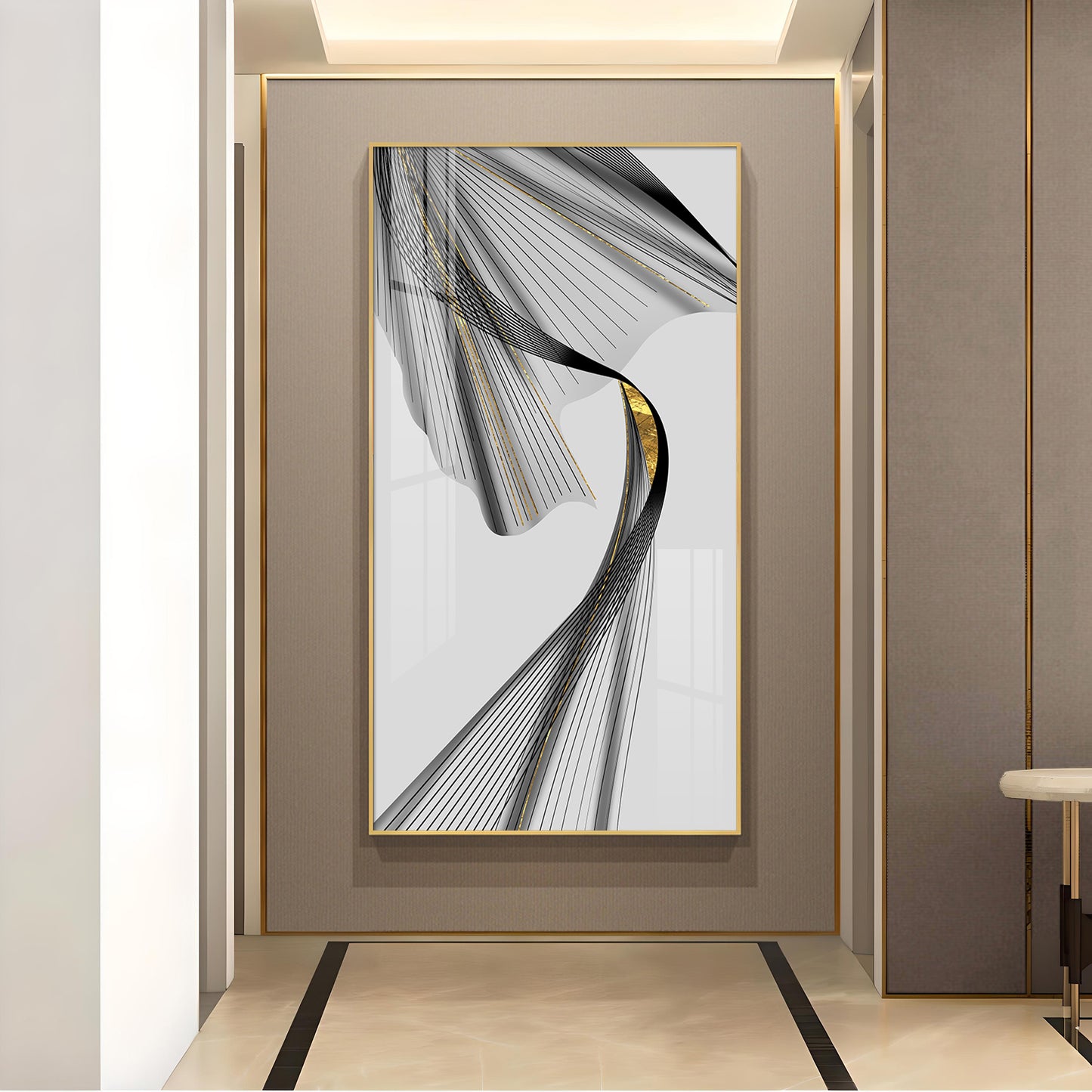 Black & Gold Stratum Glass Finish Vertical Wall Art