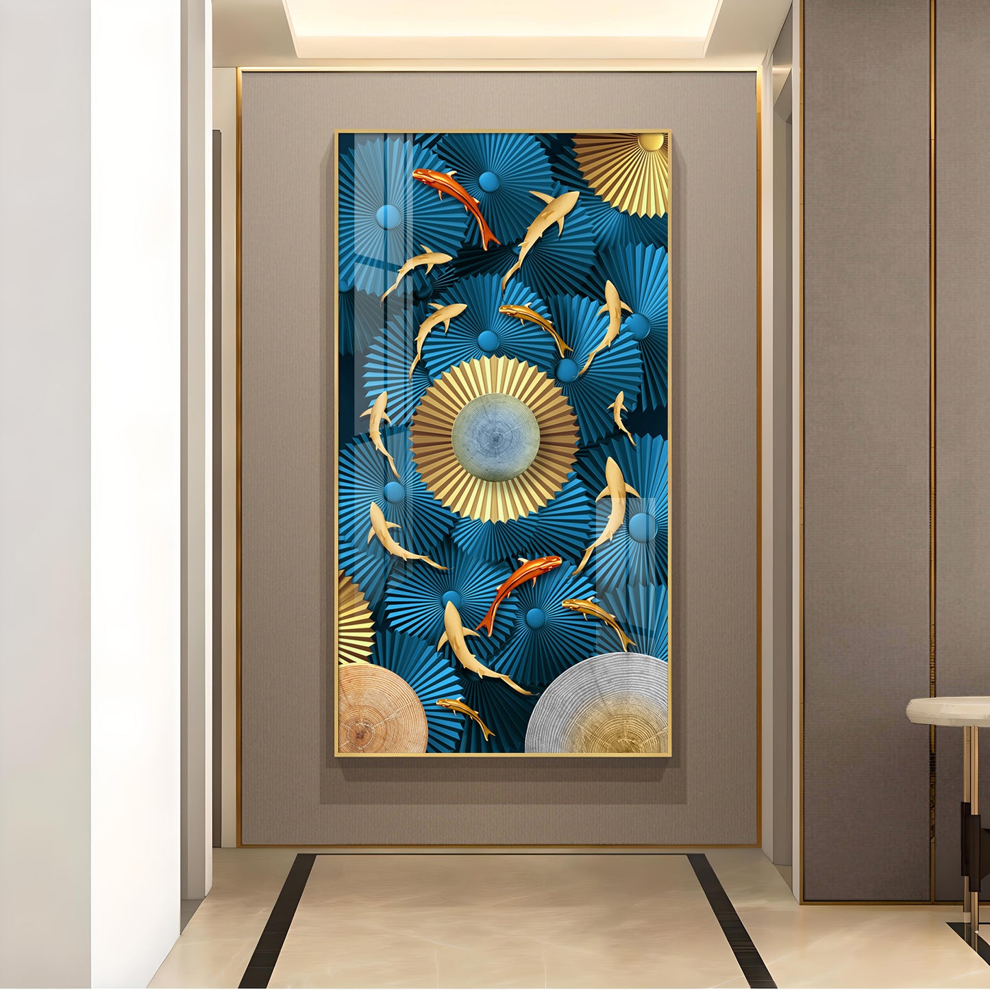 Blue Serenity Glass Finish Vertical Wall Art