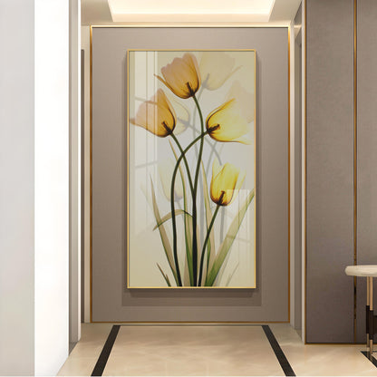 Radiant Yellow Tulips Glass Finish Vertical Wall Art