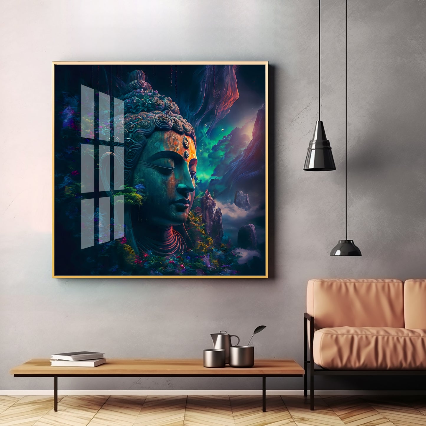 Blossom Portrait Of Buddha Glass Finish Square Wall Art