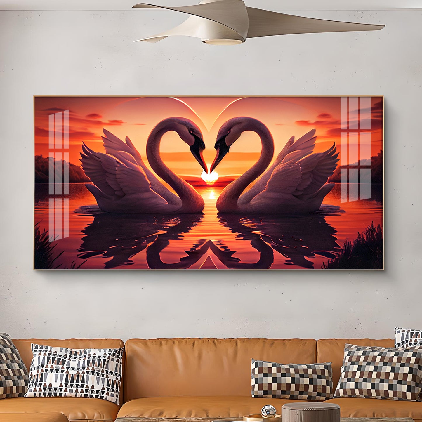 Swan In Vibrant Affection Glass Finish Horizontal Wall Art