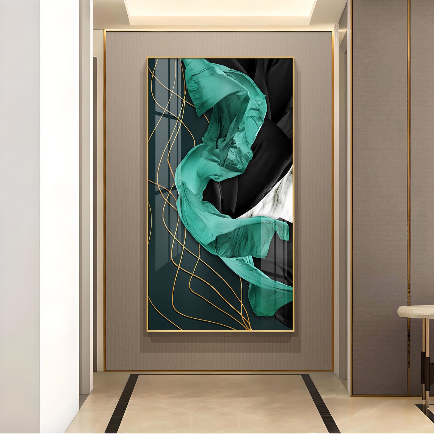 Emerald Elegance Glass Finish Vertical Wall Art