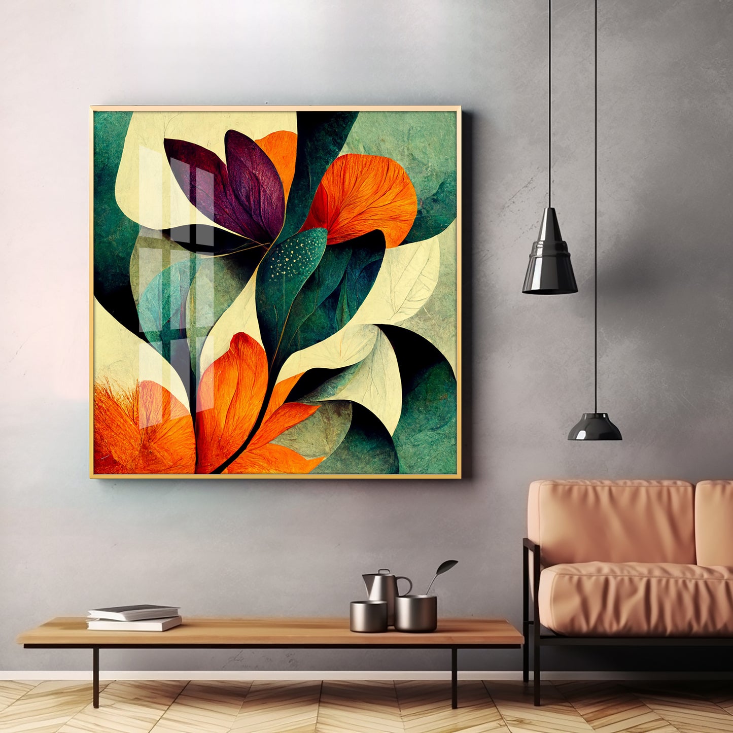 Abstract Bliss Flower Glass Finish Square Wall Art