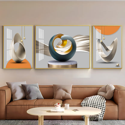 3D Abstract Art Glass Finish Wall Art (Set Of 3)