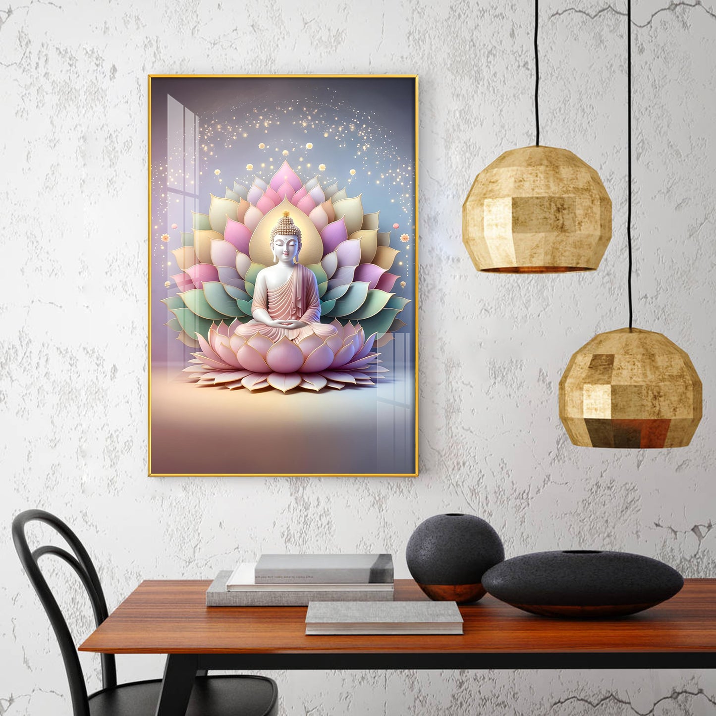 Pastel Buddha Canvas Glass Finish Vertical Wall Art