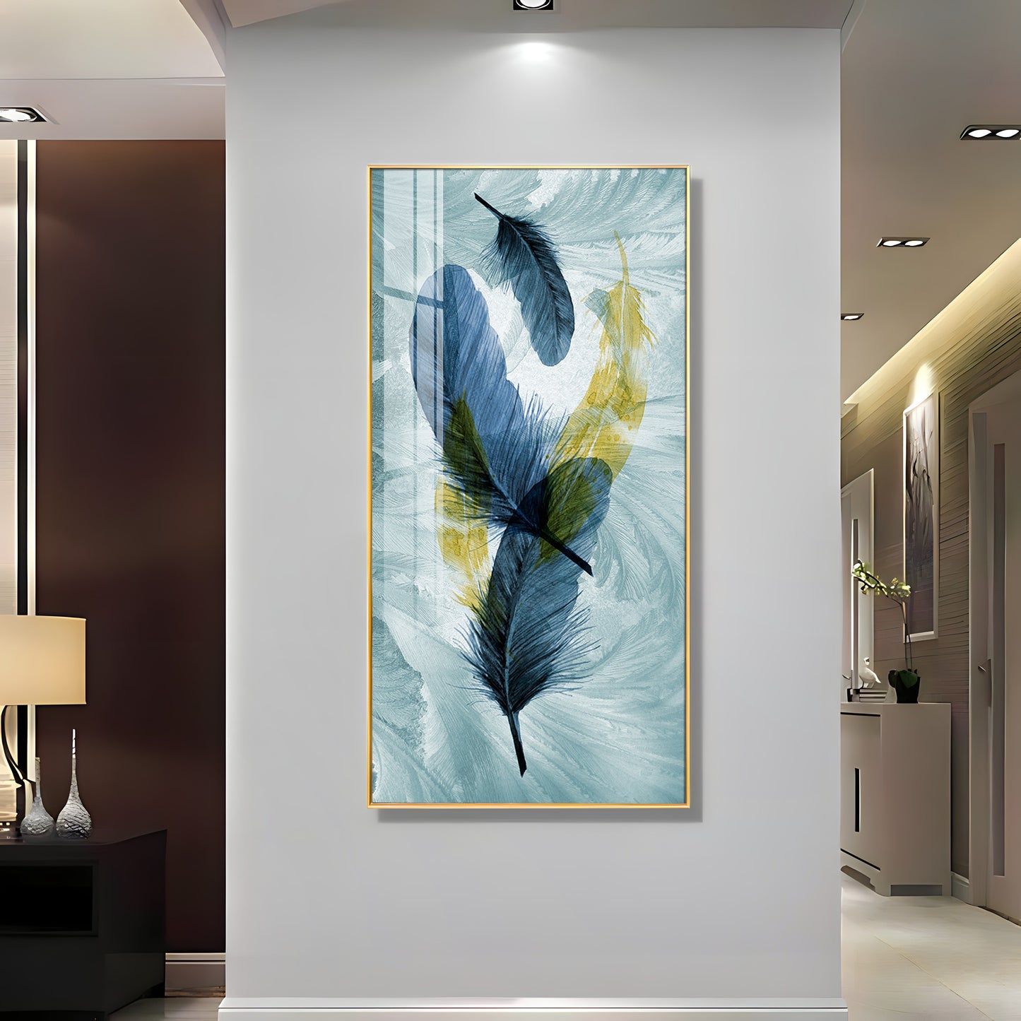 Celestial Plume Glass Finish Vertical Wall Art