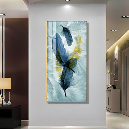 Celestial Plume Glass Finish Vertical Wall Art