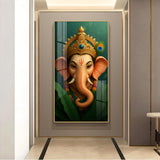 Vibrant Lord ganesha Artwork Glass Finish Vertical Wall Art