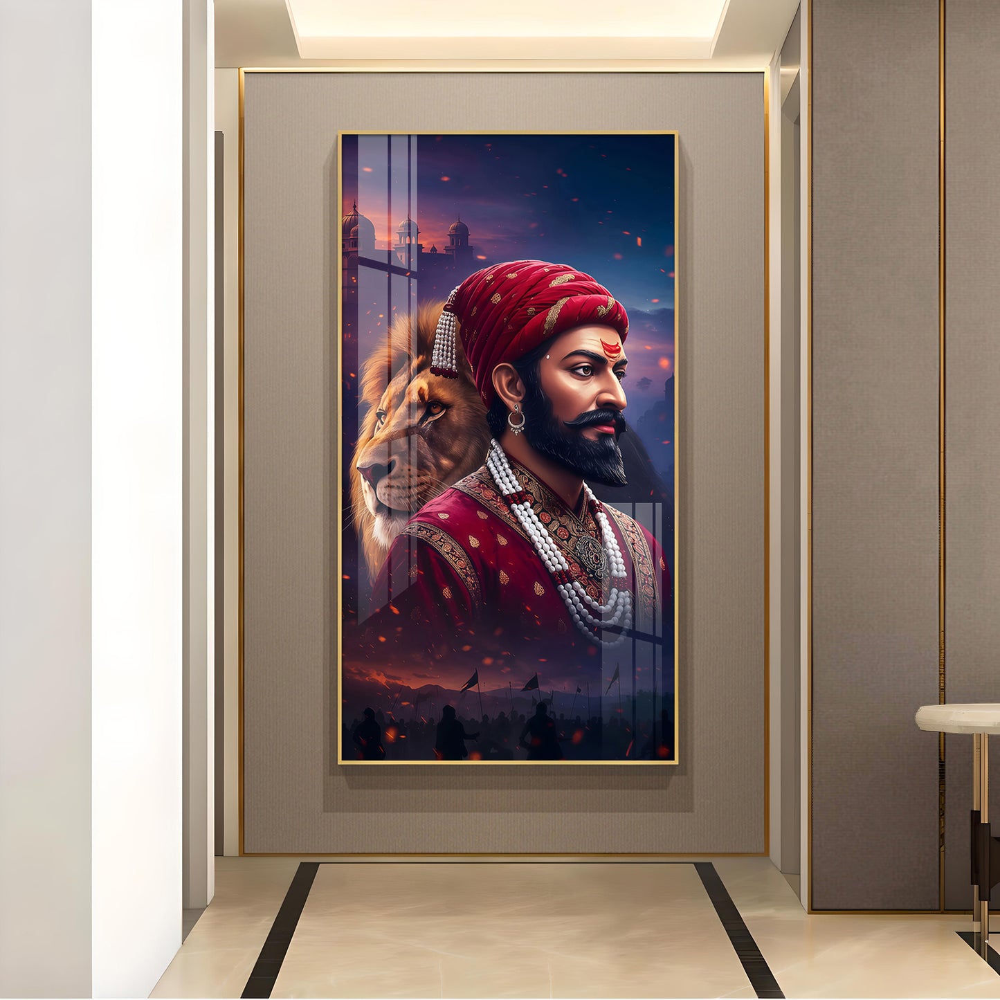 Real Warrior Chhatrapati Sambhaji Maharaj Glass Finish Vertical Wall Art