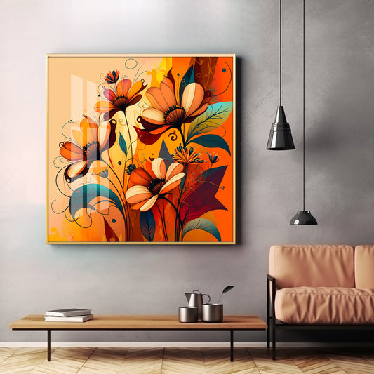 Warmth in Bloom Glass Finish Square Wall Art