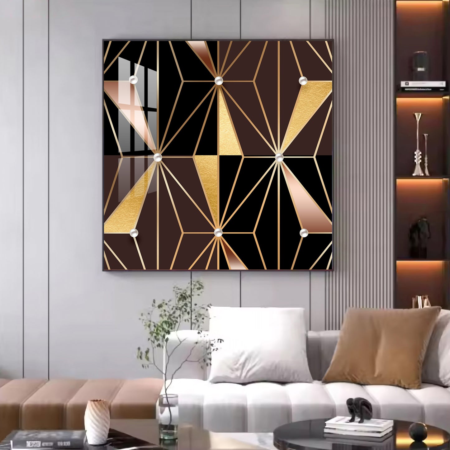 Geometric Glamour Glass Finish Square Wall Art