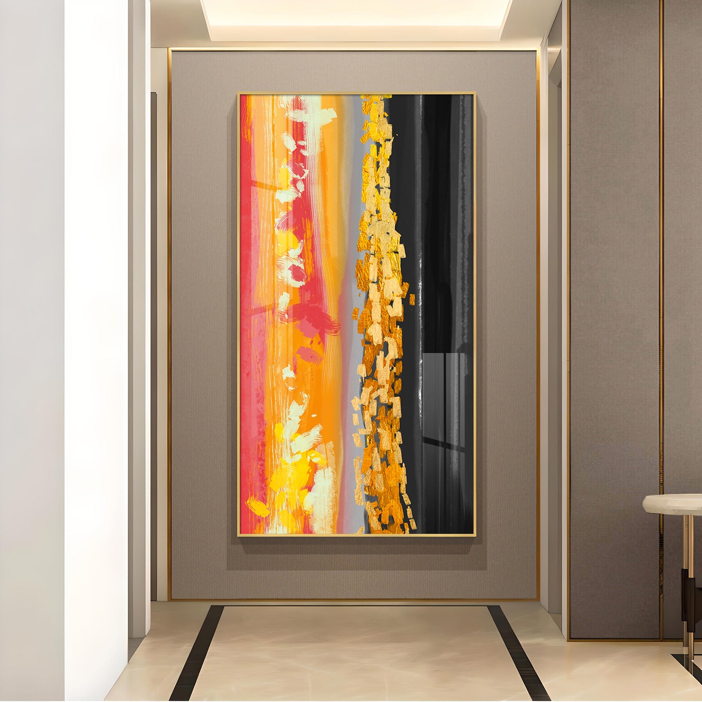 Fiery Essence Glass Finish Vertical Wall Art