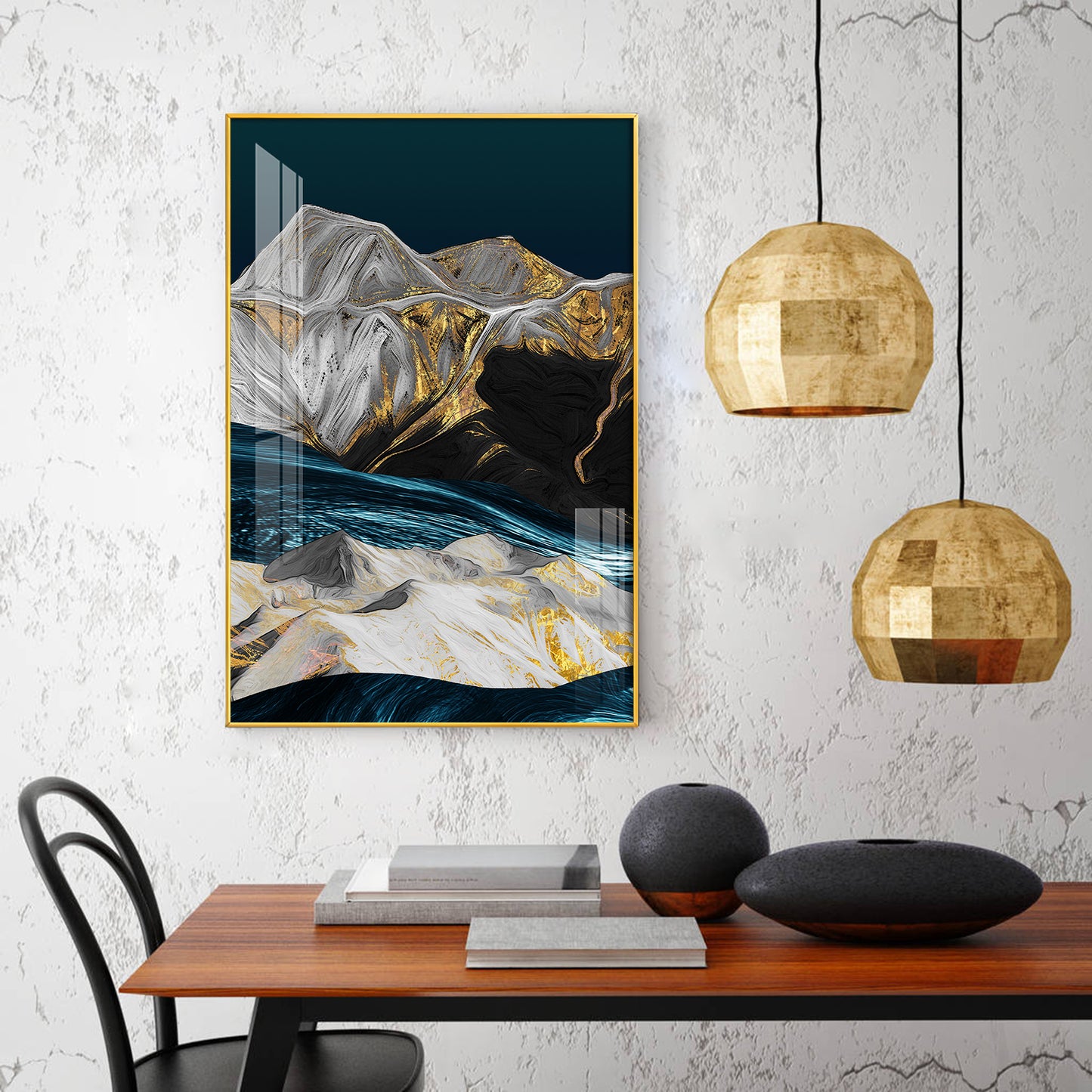 Blue Mountain Canvas Glass Finish Vertical Wall Art