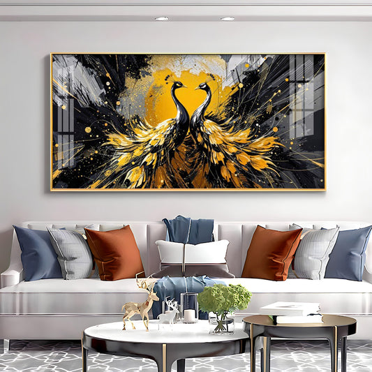 Beautiful Two Mayura Glass Finish Horizontal Wall Art