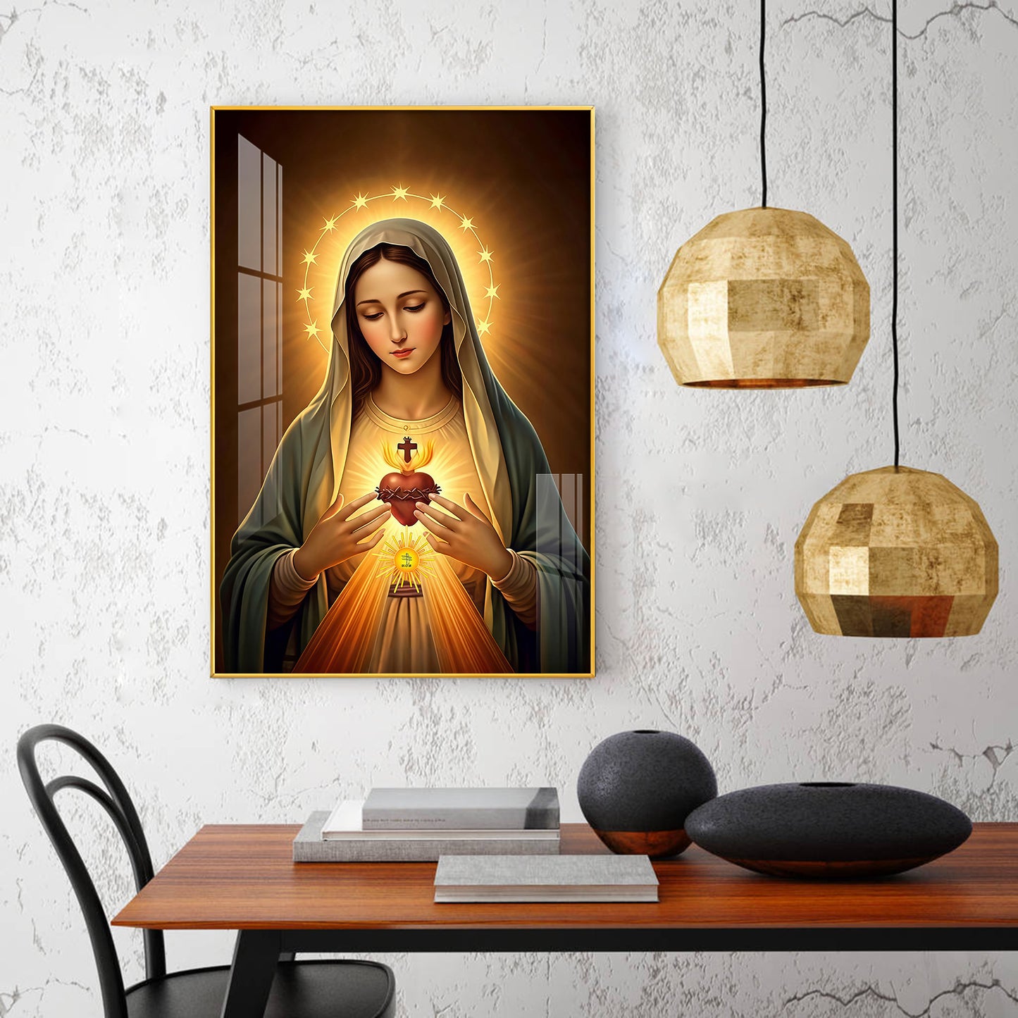 Immaculate Heart of Mary Glass Finish Vertical Wall Art