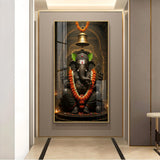 Lord Ganesh Blessing Glass Finish Vertical Wall Art