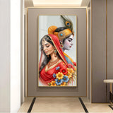Loving Radha Krishna Glass Finish Vertical Wall Art