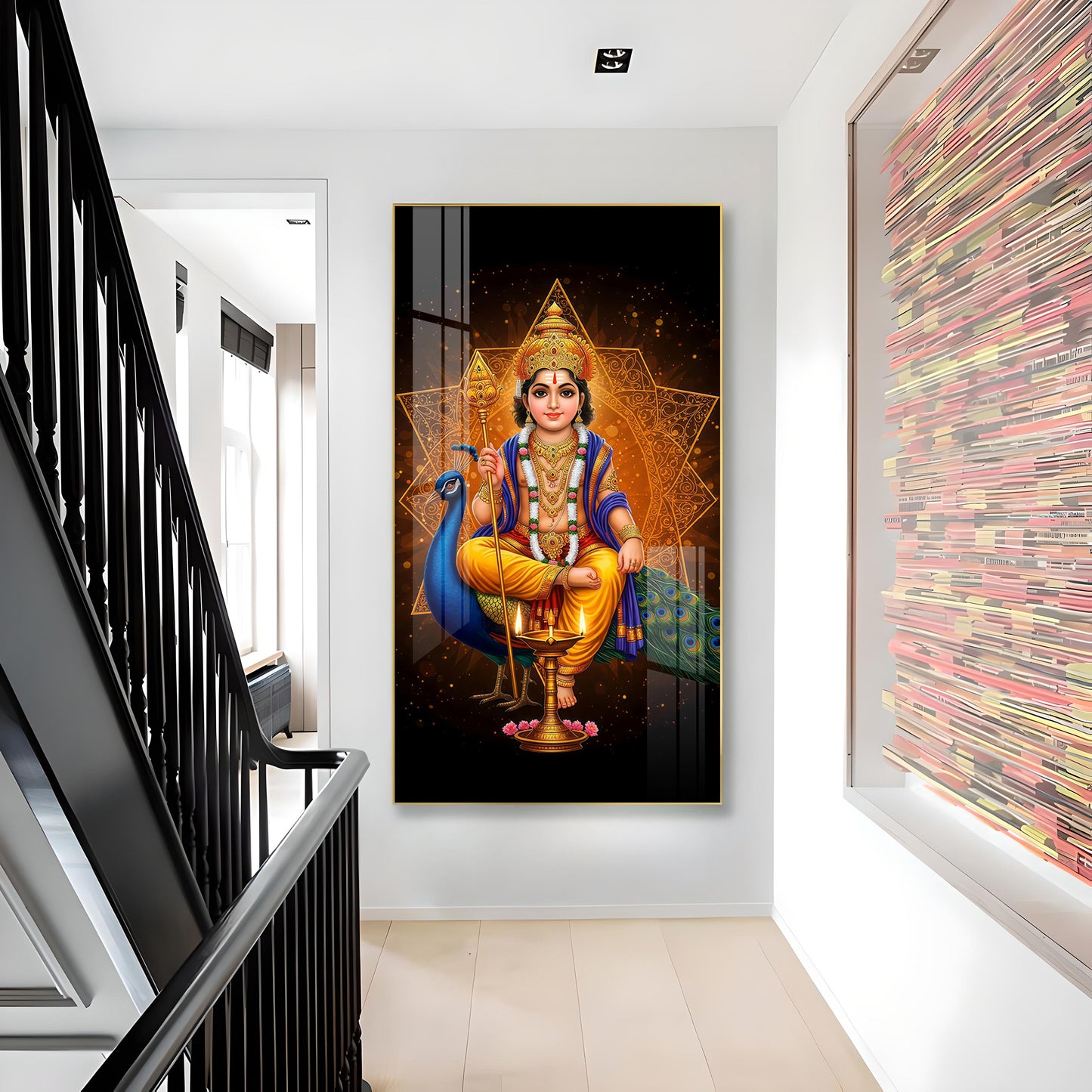 Divine Lord Murugan Ji Glass Finish Vertical Wall Art