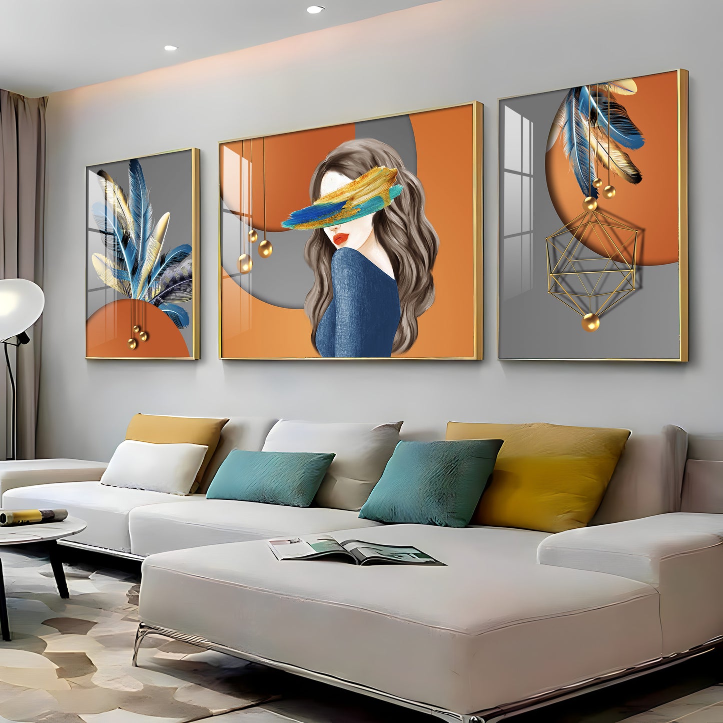 Feather Blindfold Glass Finish Wall Art (Set Of 3)