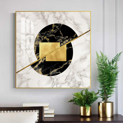 Gold-Infused Black Marble Glass Finish Square Wall Art