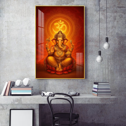 Hindu Lord Ganesh Ji Glass Finish Vertical Wall Art
