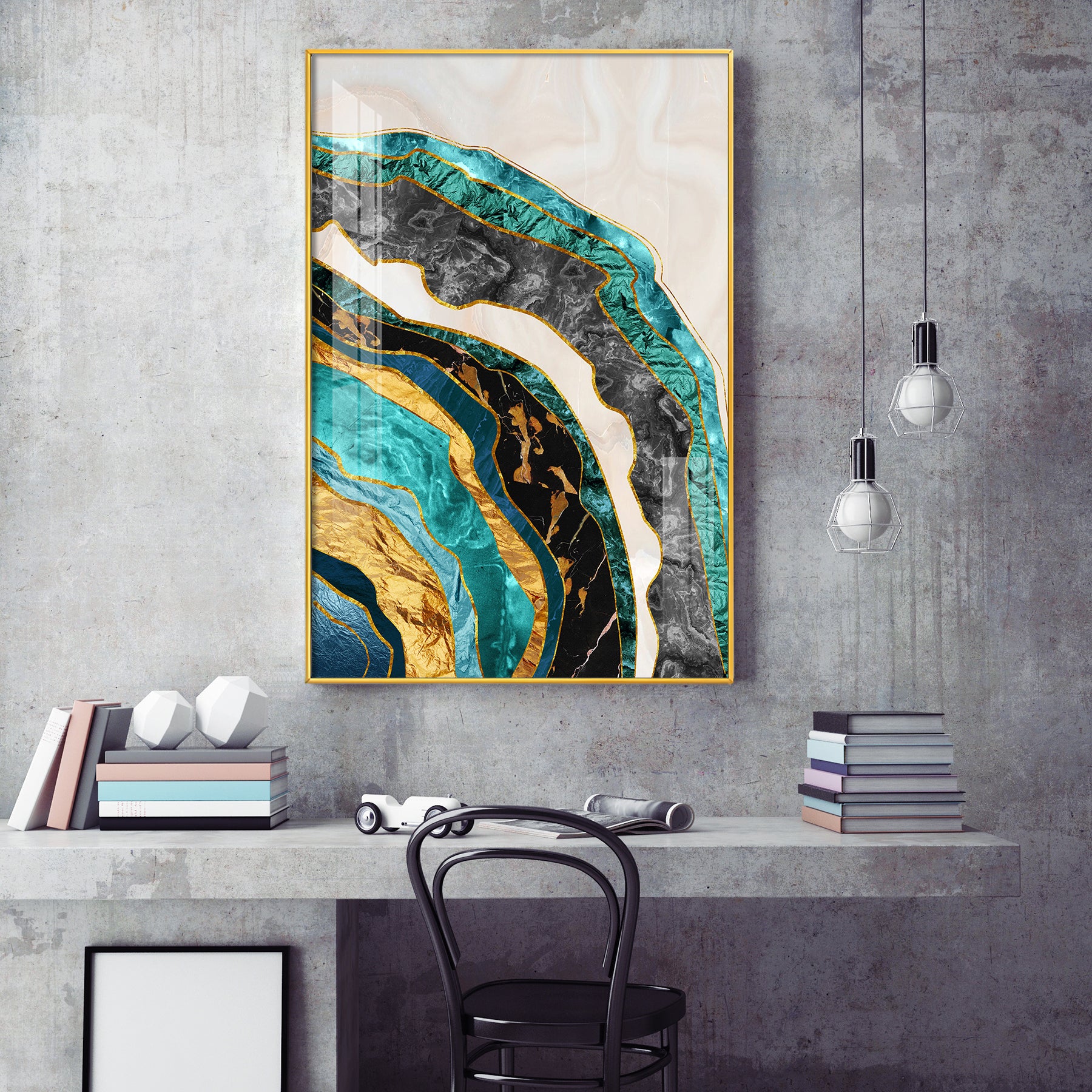 Opulent Waves Glass Finish Vertical Wall Art