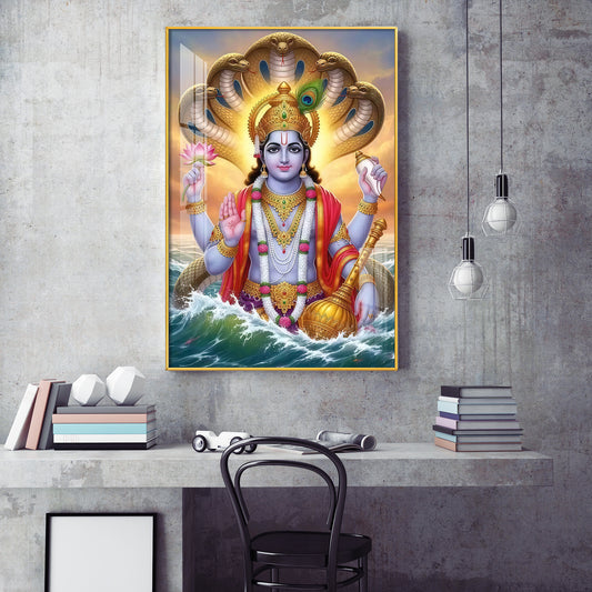 Sri Maha Vishnu Glass Finish Vertical Wall Art