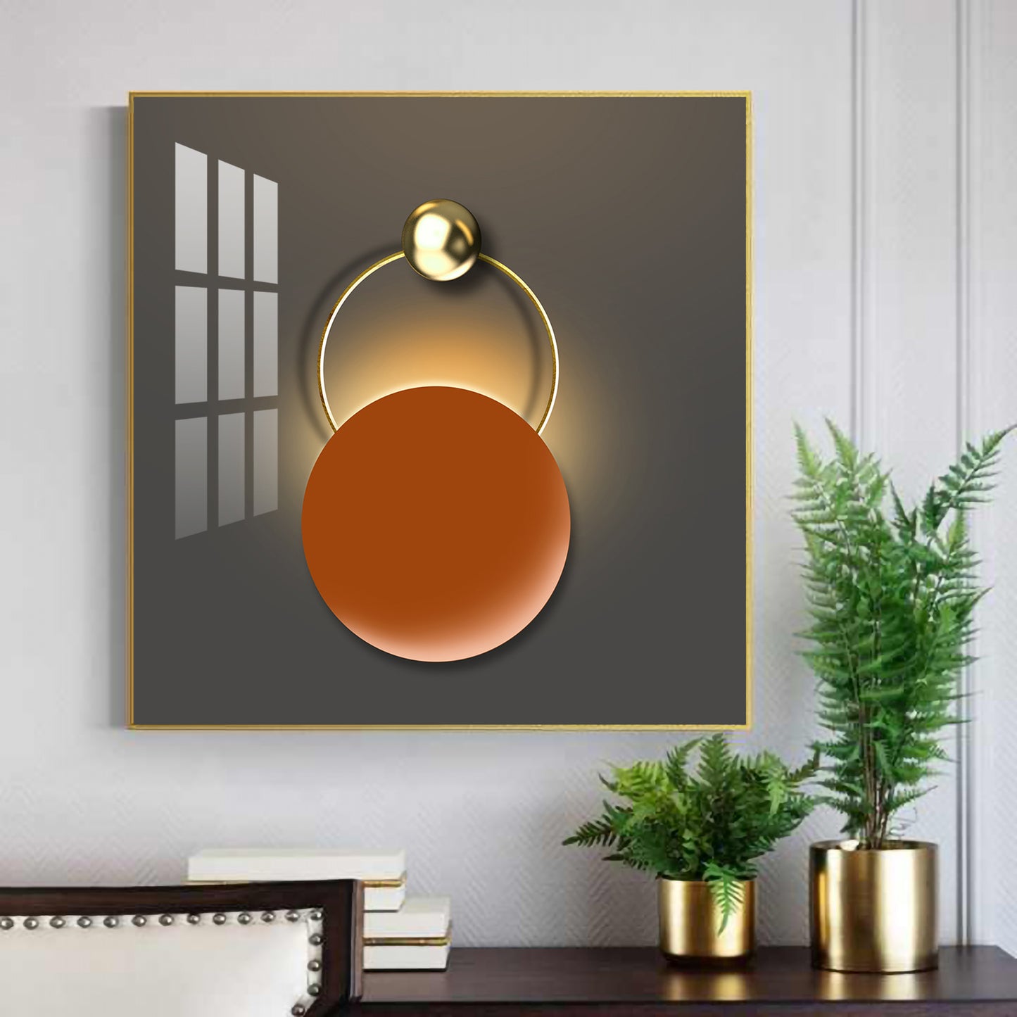 The Hanging Sun Glass Finish Square Wall Art