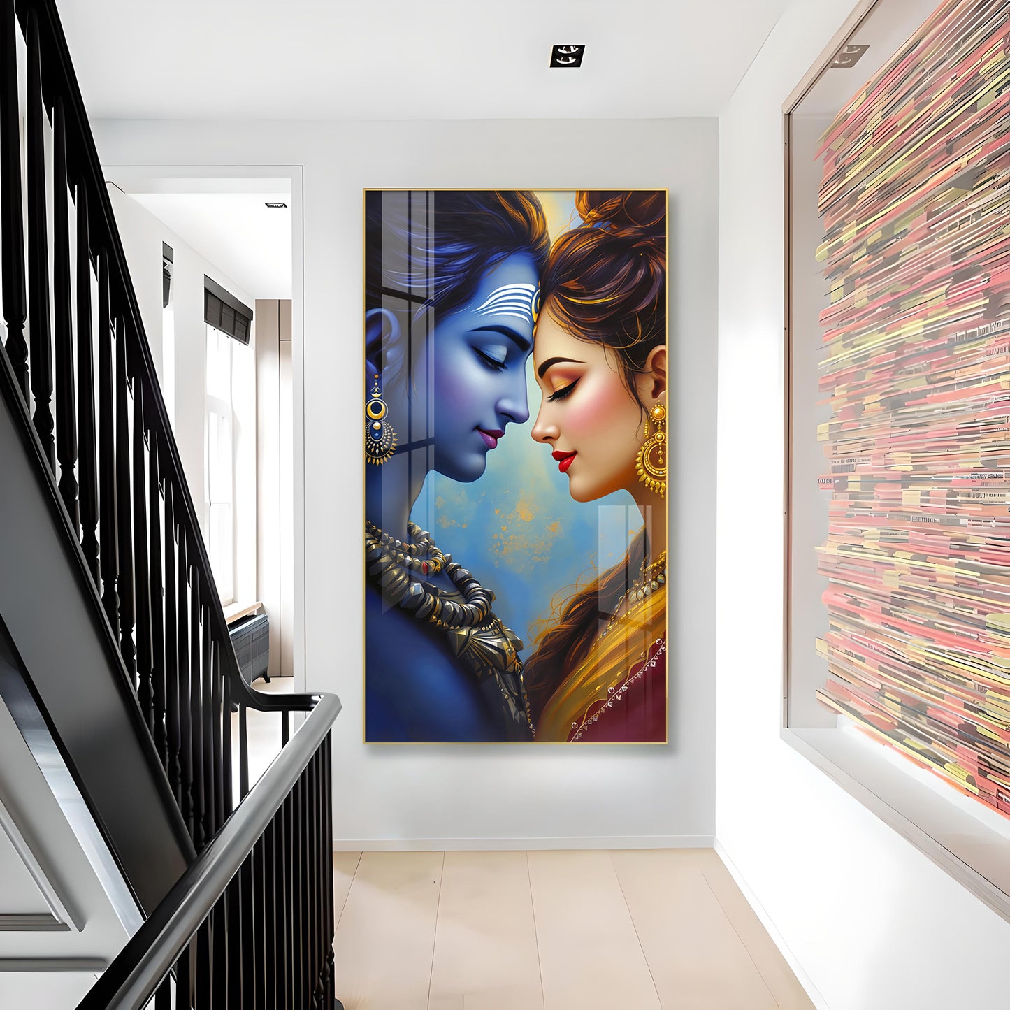 Lord Shiva and Goddess Parvati Glass Finish Vertical Wall Art