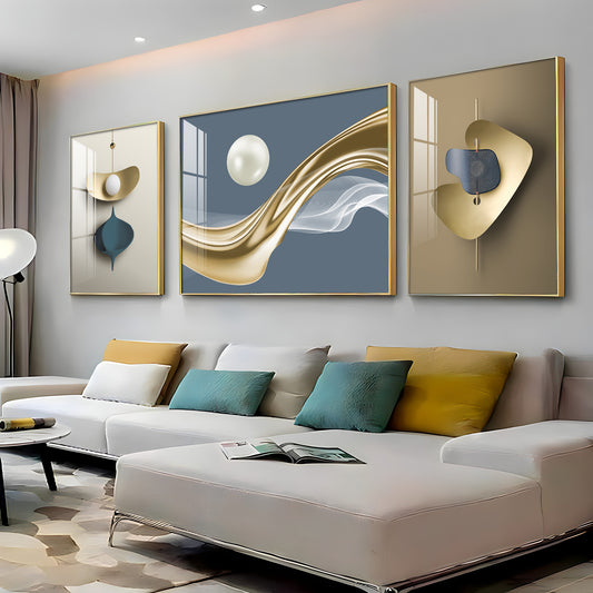 White Pearl Glass Finish Wall Art (Set Of 3)