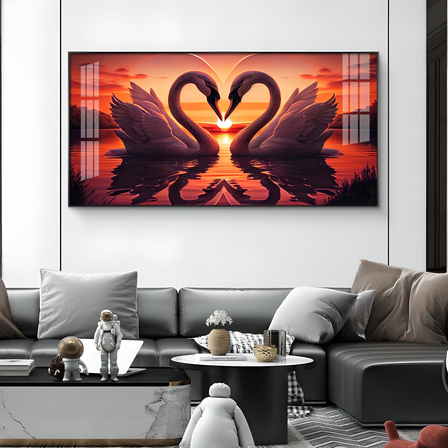 Swan In Vibrant Affection Glass Finish Horizontal Wall Art