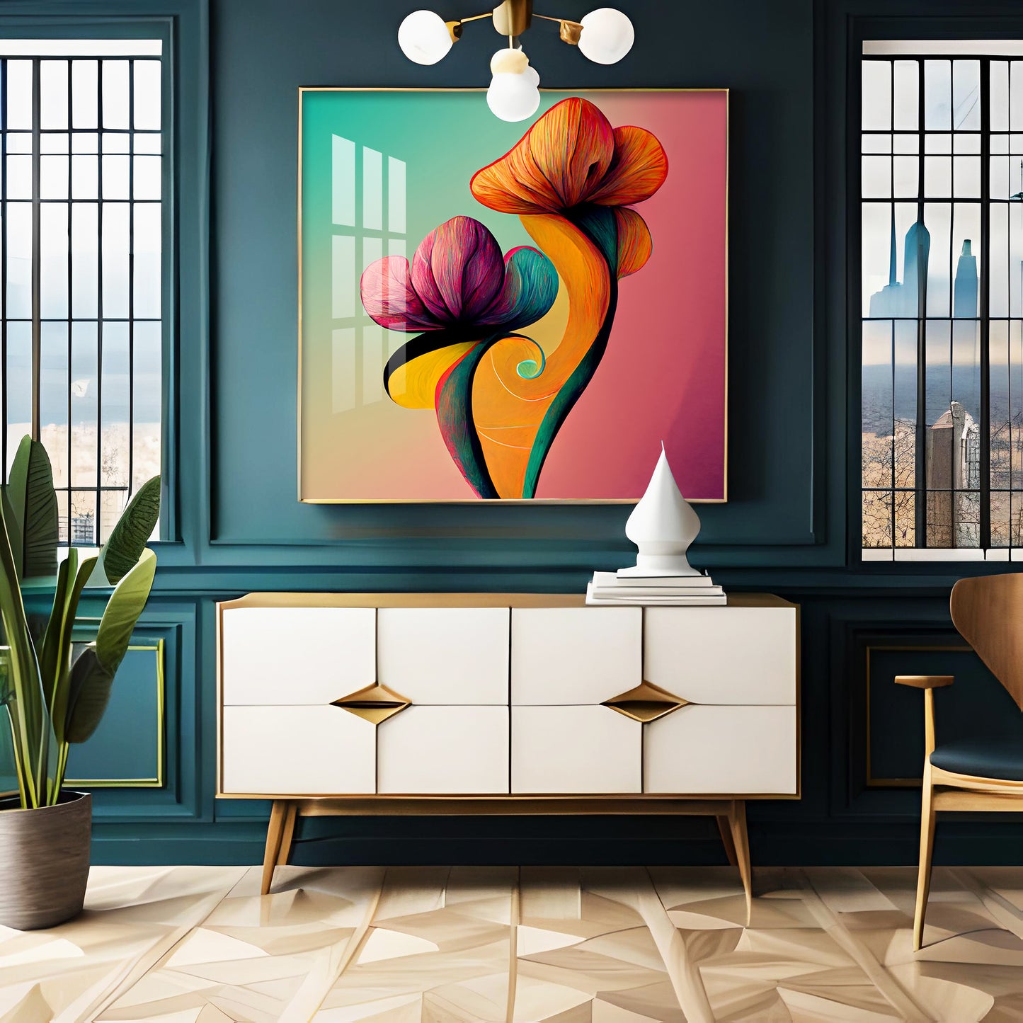 Radiant Petal Artistry Glass Finish Square Wall Art