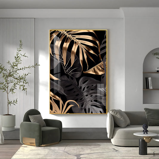 LuxeLeaf Glass Finish Vertical Wall Art