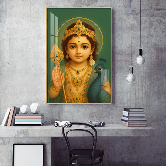 Om Muruga Sharanam Glass Finish Vertical Wall Art