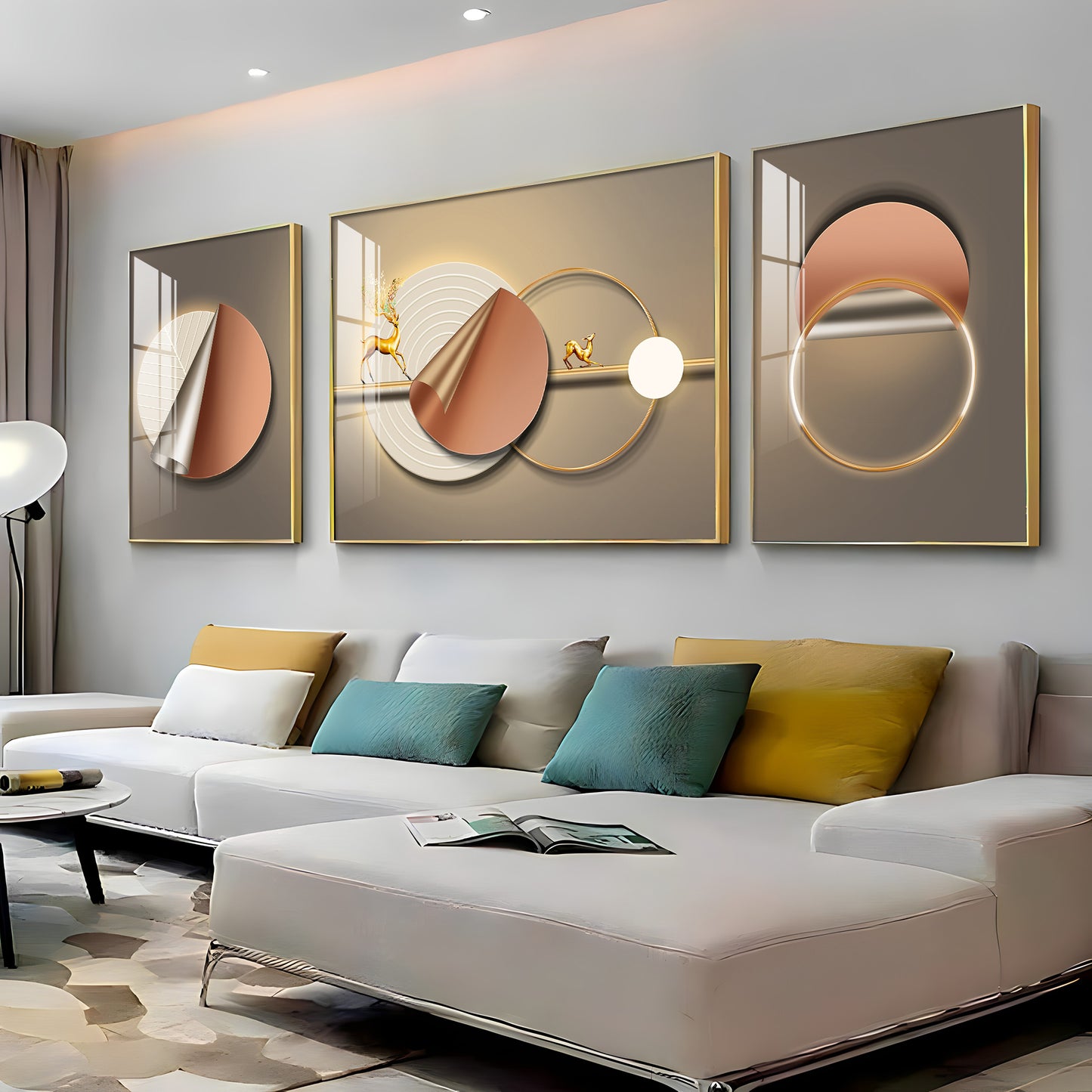 Golden Horizon Glass Finish Wall Art (Set Of 3)