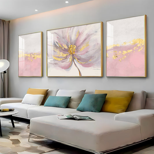 Pink Bloom Glass Finish Wall Art (Set Of 3)