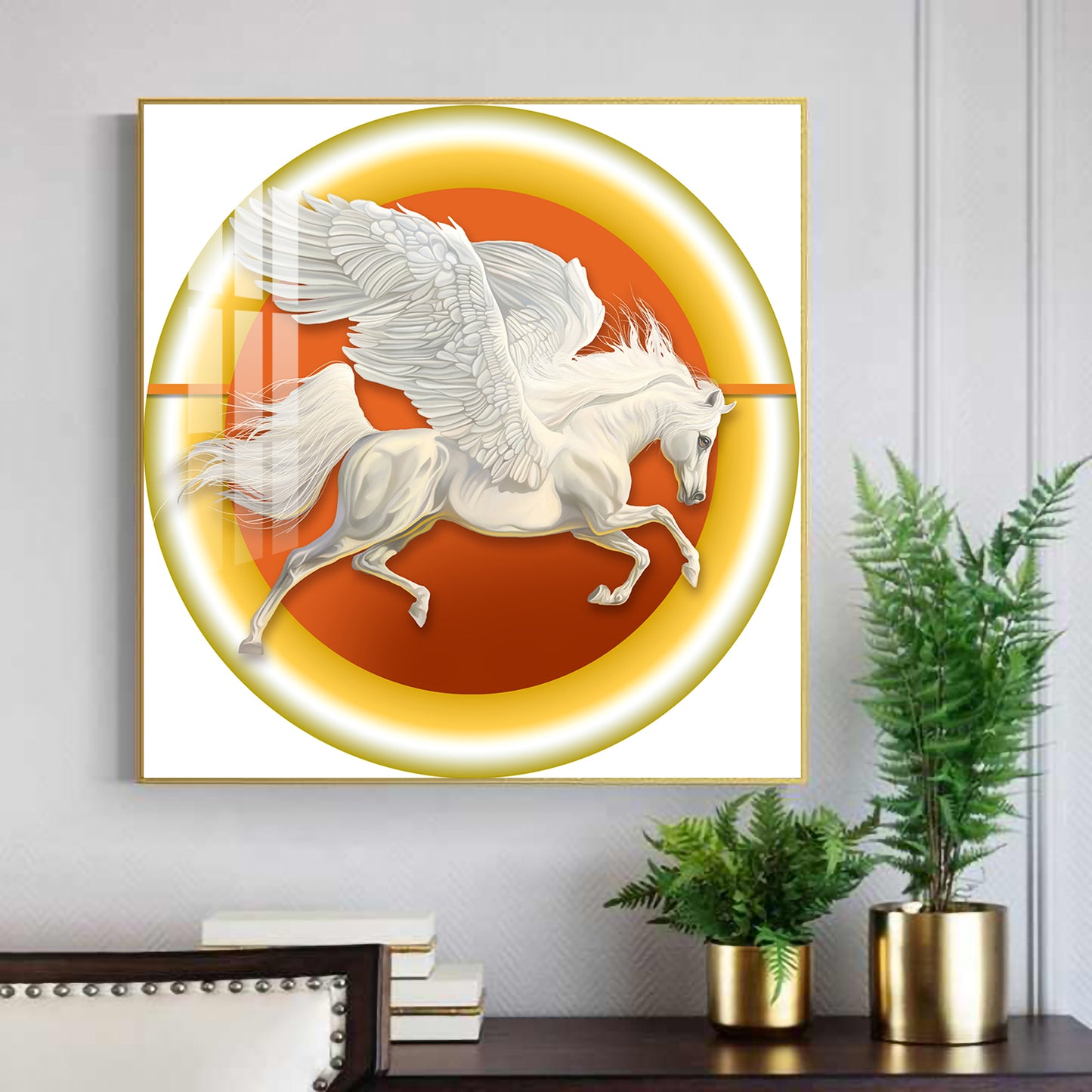 Winged Horse Harmony Glass Finish Square Wall Art