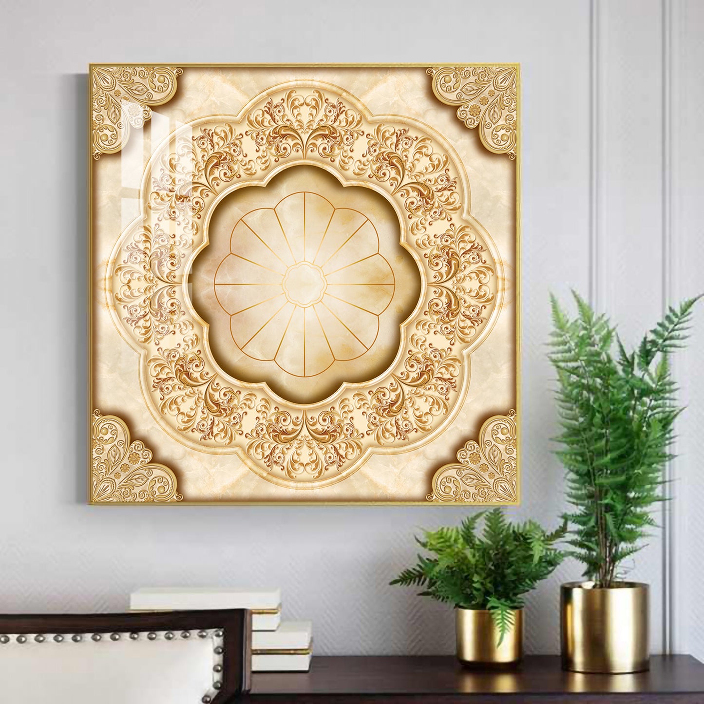 Ornate Masterpiece Glass Finish Square Wall Art