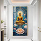 Meditating Buddha With White Lotus Glass Finish Vertical Wall Art
