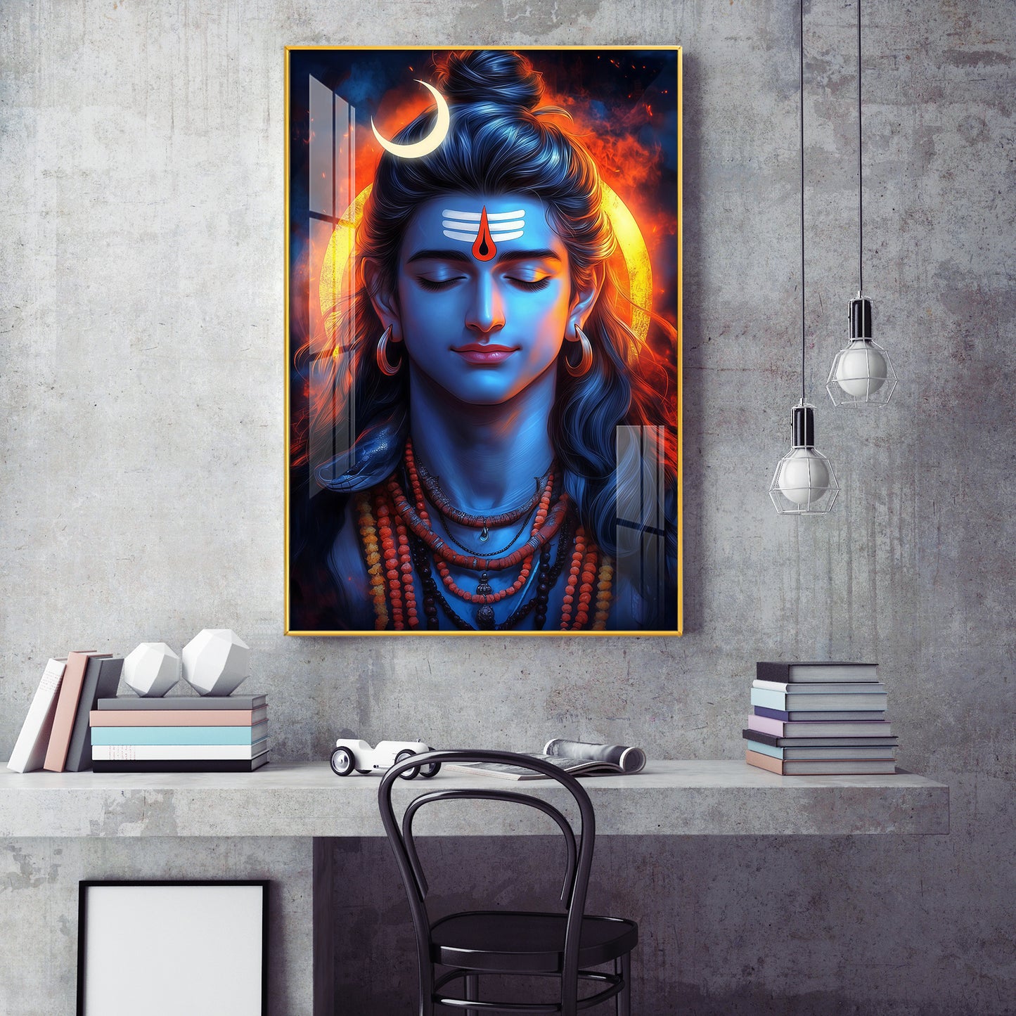 Prabhu Mahadev Ji Glass Finish Vertical Wall Art